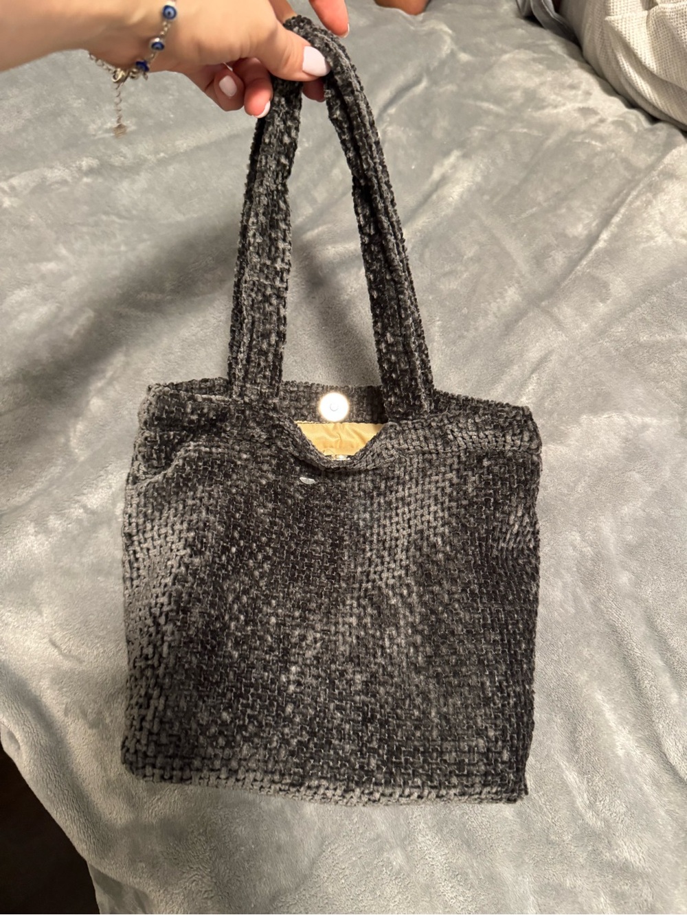 Classic Black Tweed Tote Bag - Women